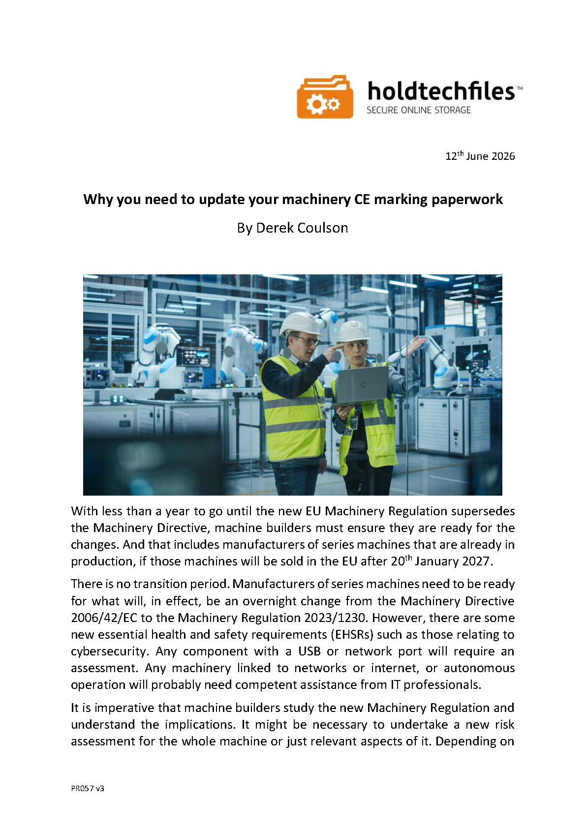 Less than a year before Machinery Regulation article, June 2026.